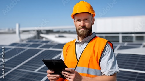 Solar Energy Technician Evaluating Renewable Power Systems Outdoors