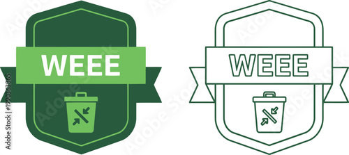 WEEE recycling badge icons for electronic waste management and environmental sustainability