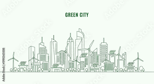 Photos Green City Eco Friendly Urban Skyline Outline Illustration.