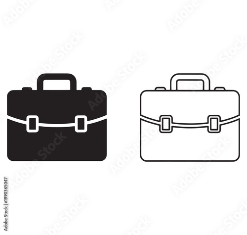 black and white briefcase icons with handle and buckle