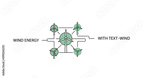 Wind energy infographic design with wind turbine illustrations and diagrams.
