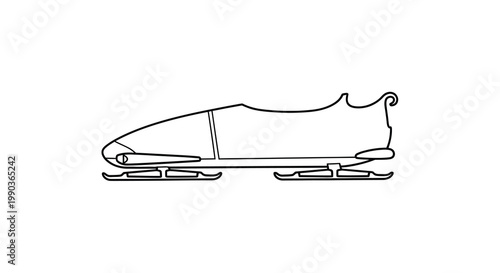 A simple black and white line drawing depicts a bobsled viewed from its side profile high quality professional