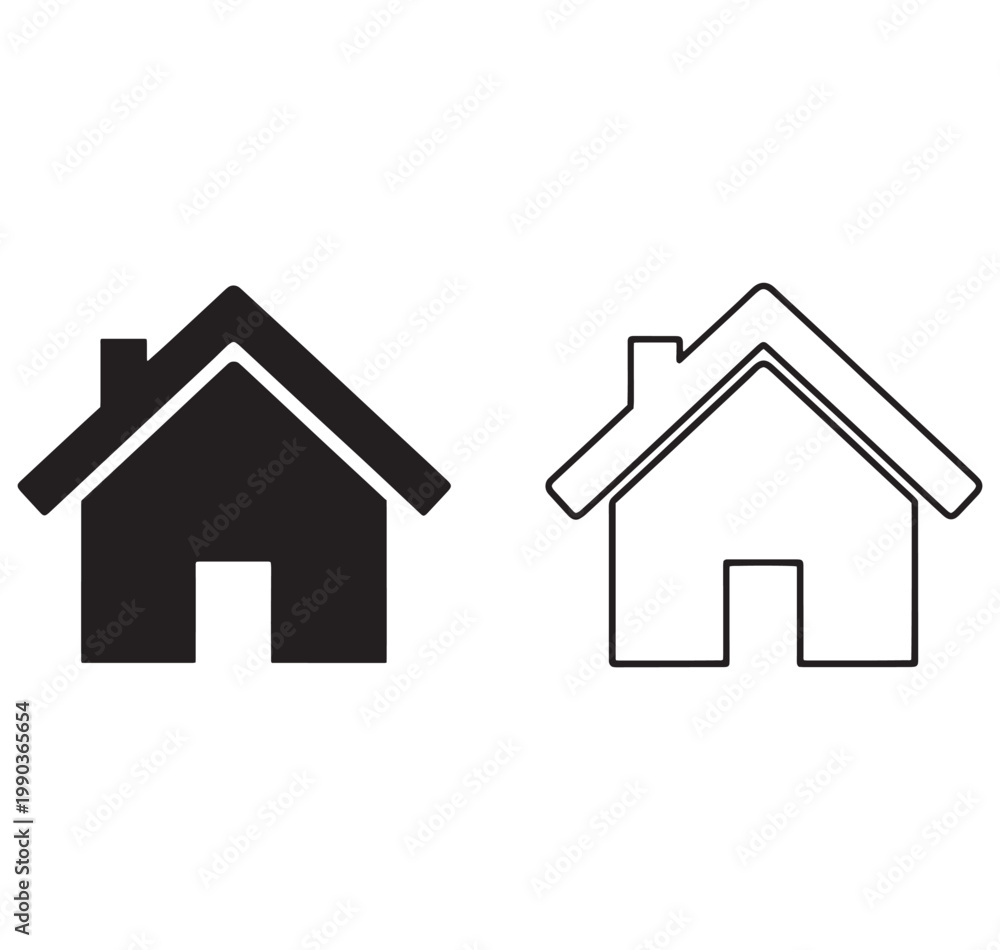 Fototapeta premium Two simple house icons in black and white on a plain background
