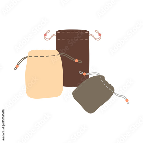 Drawstring Pouch Set Minimal Flat Illustration Fabric Storage Bags Eco Friendly Reusable Packaging