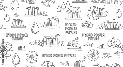 Hydro Power Future Concept Pattern with Renewable Energy Symbols.