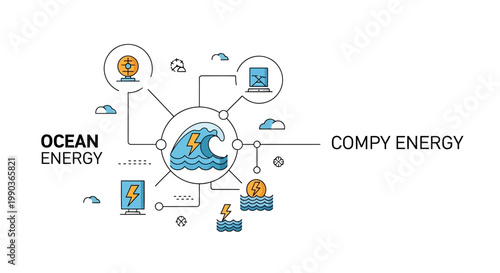 Infographic illustration of ocean energy and wave power generation technologies.