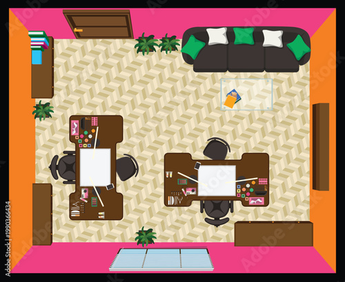 Top view manicure salon room barbershop Nail salon interior design