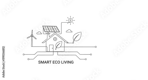 Smart eco living concept illustration with house and renewable energy.