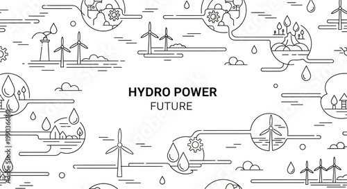 Hydro Power Future Concept with Renewable Energy Icons.