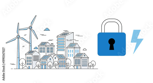 Energy security and sustainable power supply conceptual illustration.