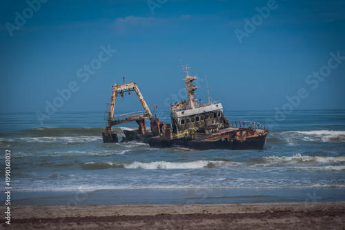 Zeila shipwreck on the coast by Henties Bay in Namibia