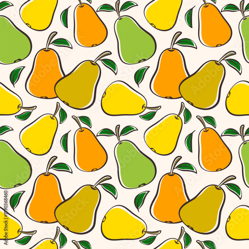 Seamless vector pattern with colorful pears, fruit background for fabric and wallpaper design