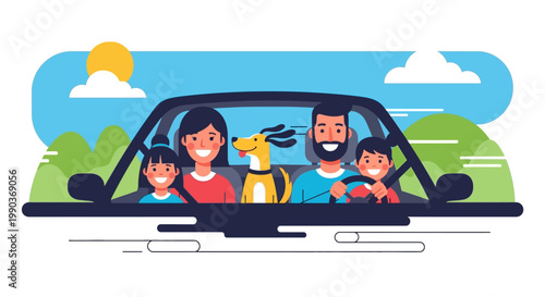Family in a car.