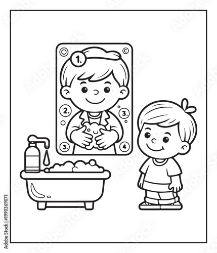 Medical student activity book of a cute doctor and patient in hospital black line art vector illustration coloring page for kids and adults