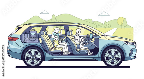 Family in a car.