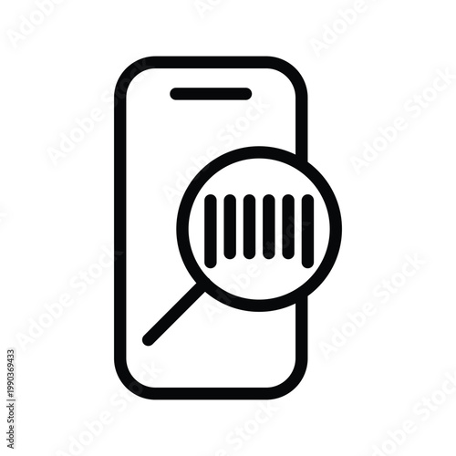 smartphone with magnifying glass scanning barcode outline icon vector design good for web or mobile app