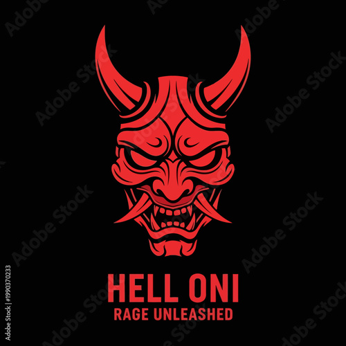 Red Japanese Oni Demon Face Mask.