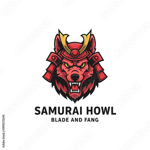 Red Wolf Wearing Samurai Helmet Angrily.