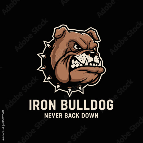 Iron Bulldog Cartoon Character Portrait.