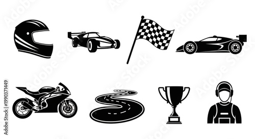 Collection of racing sports icons and symbols.