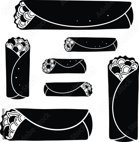 Black and white sushi rolls in various orientations food japanese cuisine