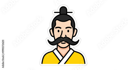 Cartoon illustration of a traditional Japanese man with a mustache.
