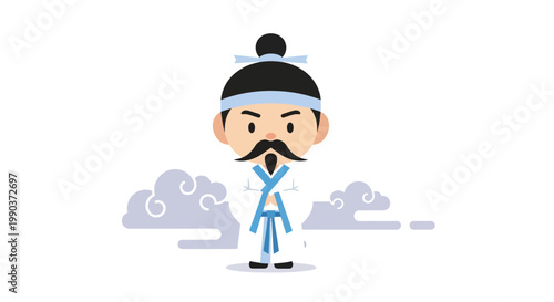 Cute cartoon illustration of a traditional Korean martial artist character.