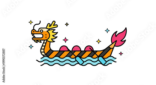 Stylized cartoon dragon boat illustration for traditional Chinese festival.