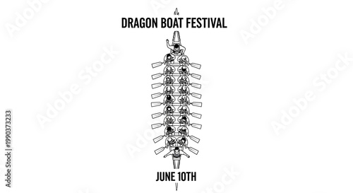 Dragon Boat Festival traditional racing boat illustration with rowing team.