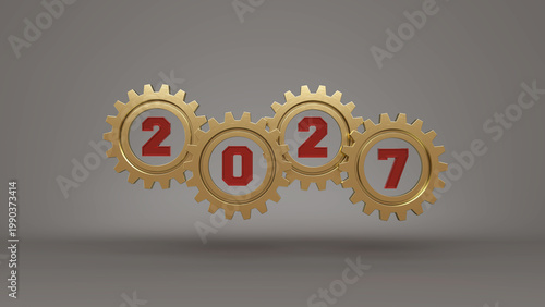 New Year 2027 Creative Design Concept with Gears - 3D Rendered Image