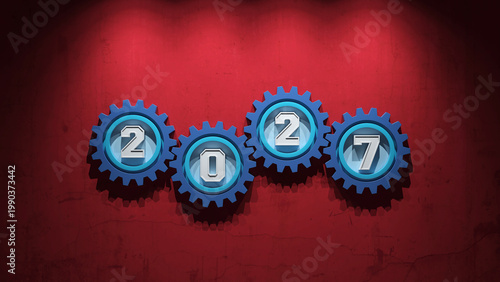 New Year 2027 Creative Design Concept with Gears - 3D Rendered Image
