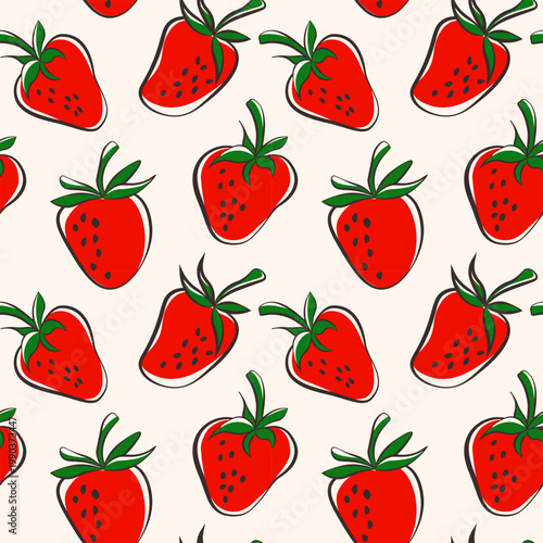 Seamless vector pattern of ripe strawberries. Summer fruits background