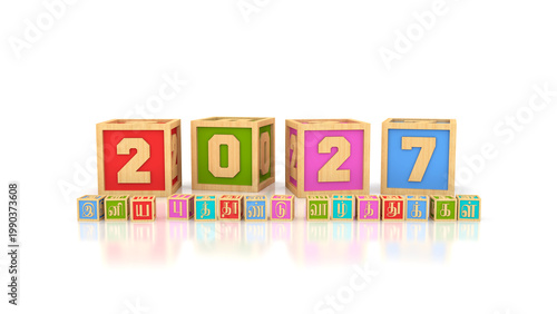 New Year 2027 Creative Design Concept  on tamil language with cubes - 3D Rendered Image