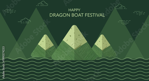 Three Zongzi Sticky Rice Dumplings for Dragon Boat Festival.