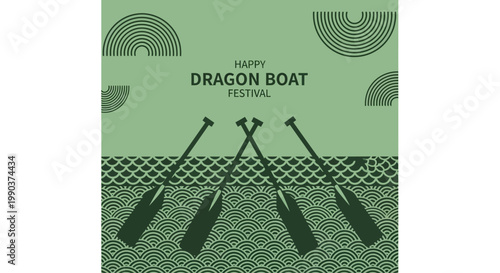 Four dark wooden dragon boat paddles arranged in a crossed formation.