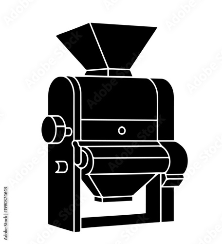 Industrial Grain Mill Hopper Silhouette Vector Illustration Icon for Agriculture Food Processing and Flour Production Machinery Design Element