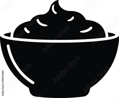 Black bowl with whipped cream dessert food white background