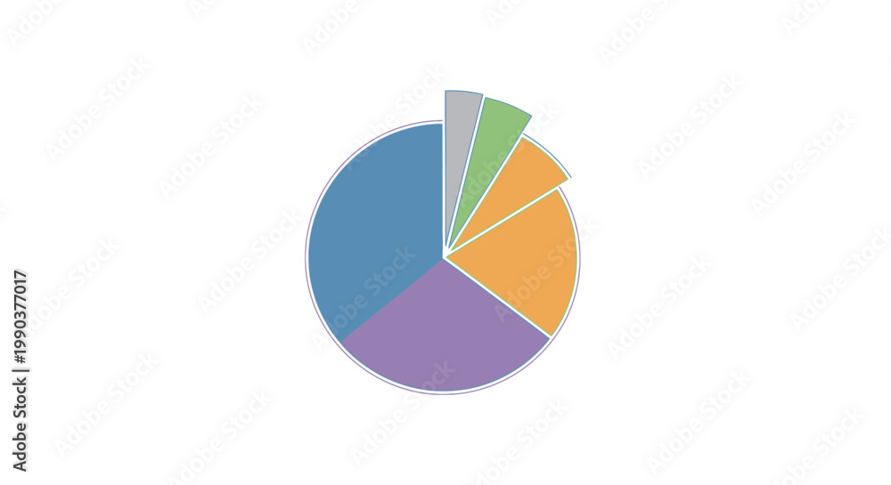 Fototapeta premium Multicolor pie chart sections on isolated white background vector