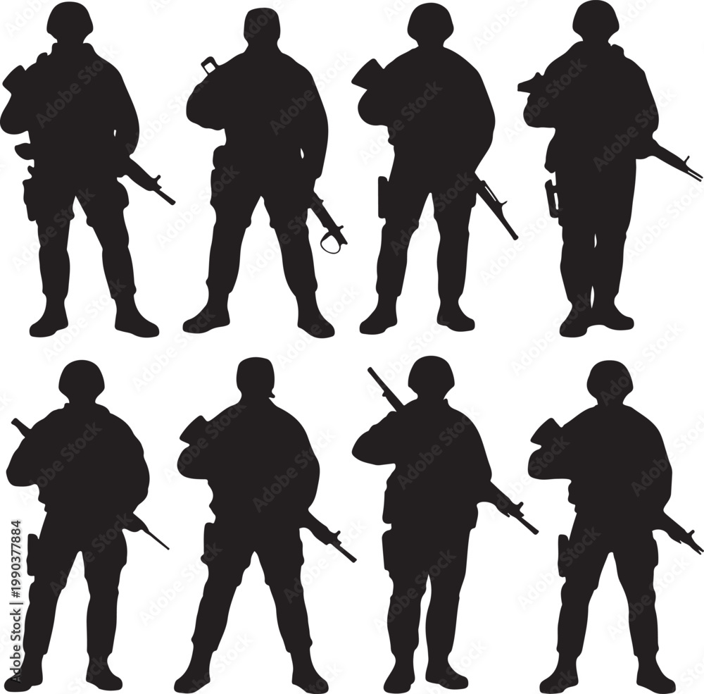 Obraz premium Soldier military with weapon pose silhouette