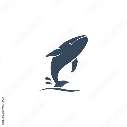 Stylized whale jumping out of water in a minimalist design