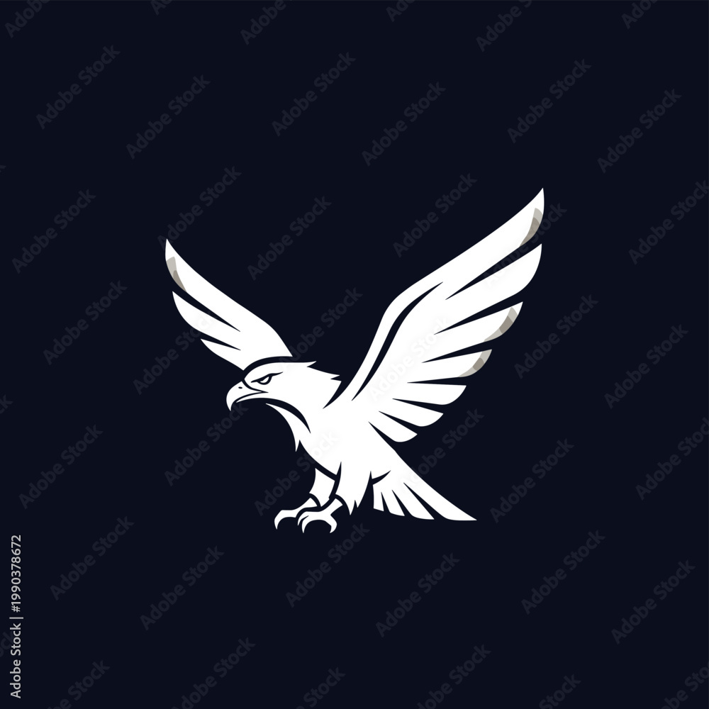 Fototapeta premium Stylized white eagle flying with widespread wings and aggressive talons