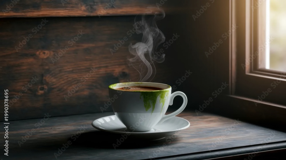 Obraz premium Moldy Coffee Cup in Library, Surreal Decay Concept