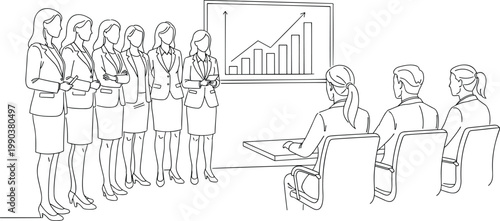 Professional business team presenting financial growth charts to colleagues during a corporate meeting in a modern office boardroom.