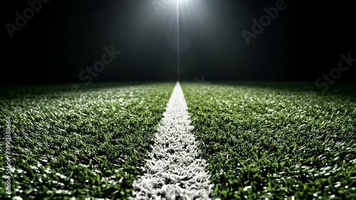 Soccer Field Grass with White Boundary Line Under Bright Spotlight