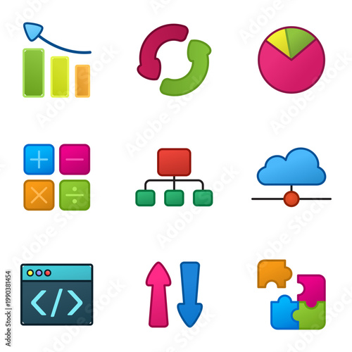 Data Analysis and Programming Icon Set Vector Illustration