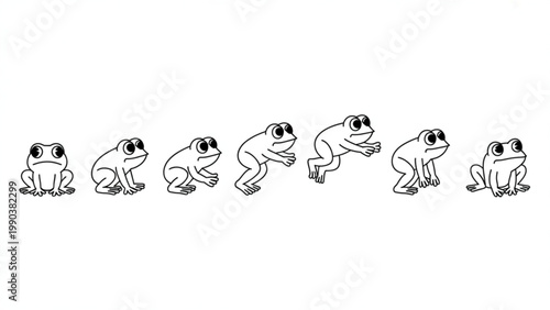 Funny Jumping Frog Animation Sequence Side View Motion Step Line Art Set