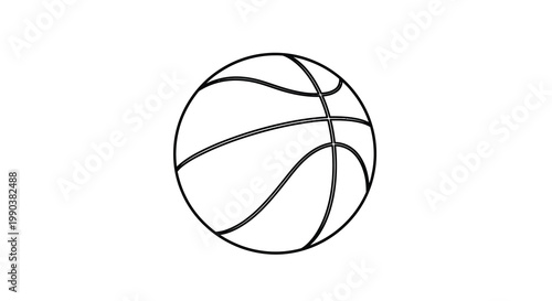 A simple black and white line drawing depicts a classic orange basketball centered on a white background