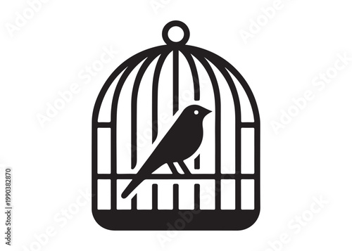 bird in a cage logo design silhouette vectors illustration, bird in a cage silhouette vector logo, silhouette birdcage vector logo, vintage black birdcage logo silhouettes vector on a white background