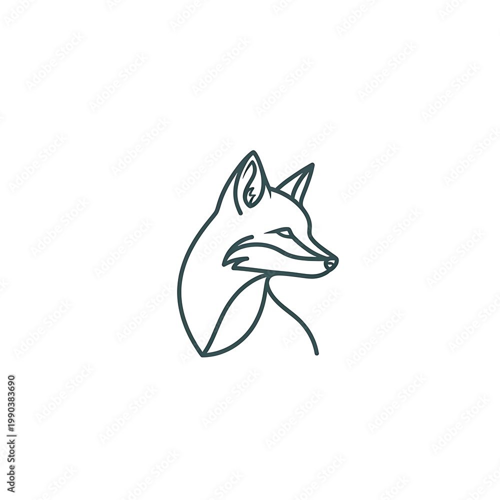 Fototapeta premium Minimalist line art illustration of a wild fox head in profile