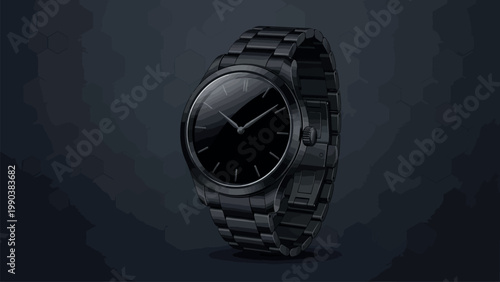 Luxury Matte Black Timepiece Vector Elegant Steel Wrist Watch Graphic Design